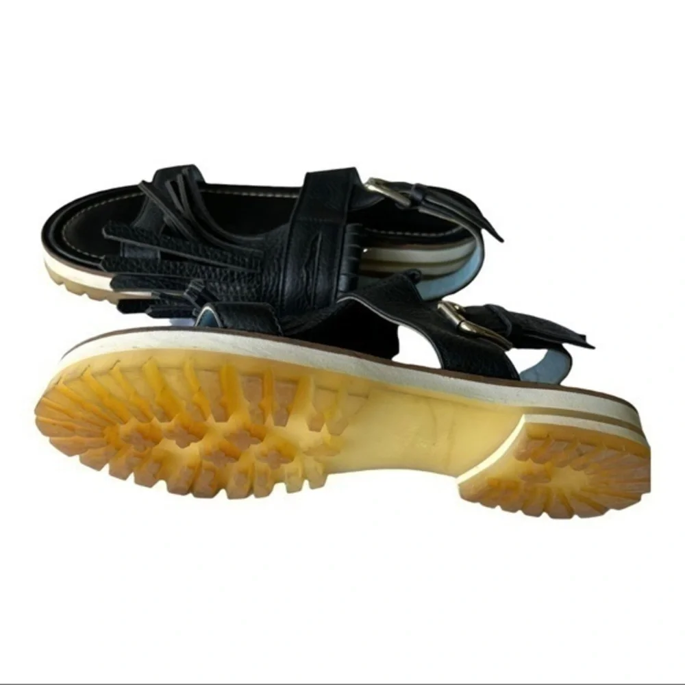 Studio Pollini Black Platform Leather Sandals With Fringe Size 37